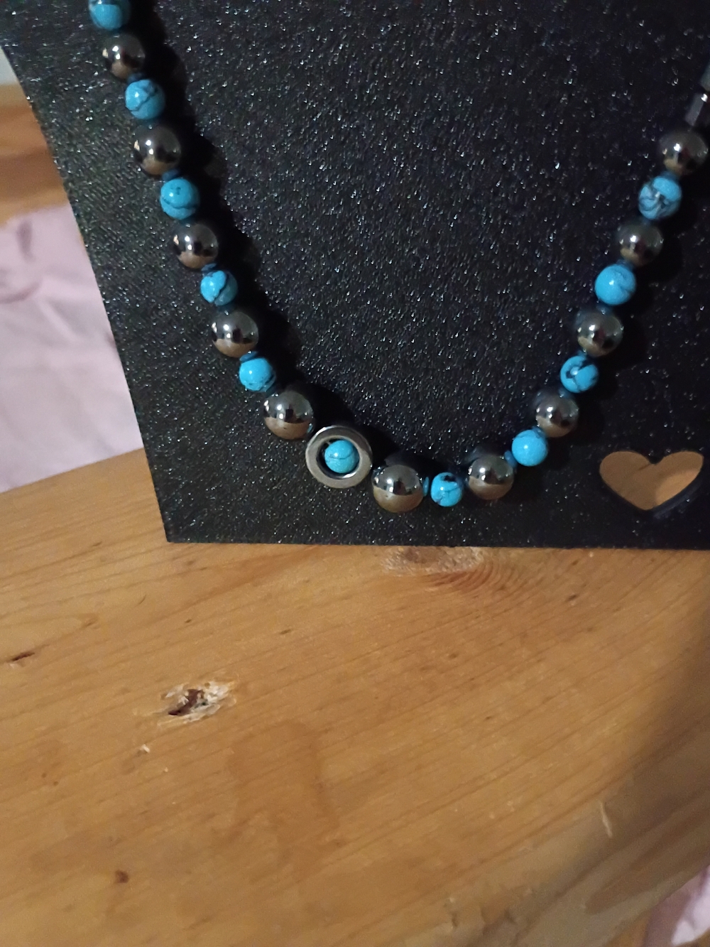 Turquoise and Hematite Beaded Necklace - Women's Jewelry - Picture 2 of 2
